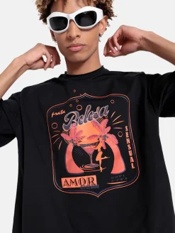 Tops & T-Shirts|T-Shirts & Tank Tops*DWD! Studioz DWD Studioz Unisex Ipanema Girl T-Shirt für Damen oder Herren Rundhals-Shirt mit großem Front-Print Schwarz