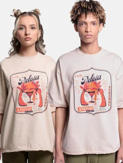 Tops & T-Shirts|T-Shirts & Tank Tops*DWD! Studioz DWD Studioz Unisex Ipanema Girl T-Shirt für Damen oder Herren Rundhals-Shirt mit großem Front-Print Beige