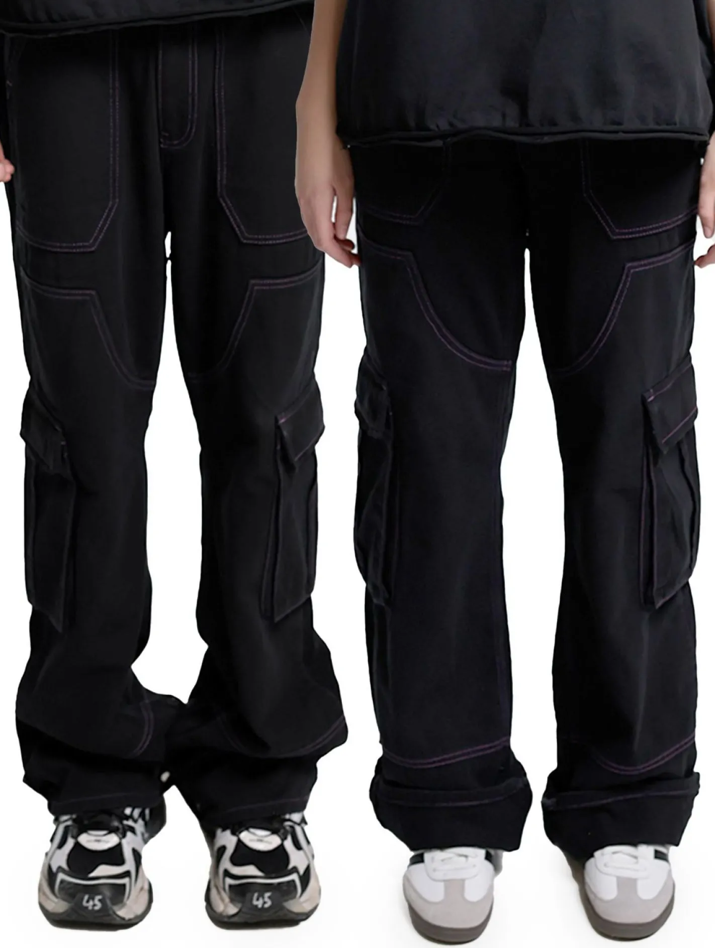 Hosen & Jeans|Jeans & Hosen*DWD! Studioz DWD Studioz Unisex Sao Paulo Cargo-Hosen für Damen oder Herren Denim-Hose mit großen Beintaschen Schwarz