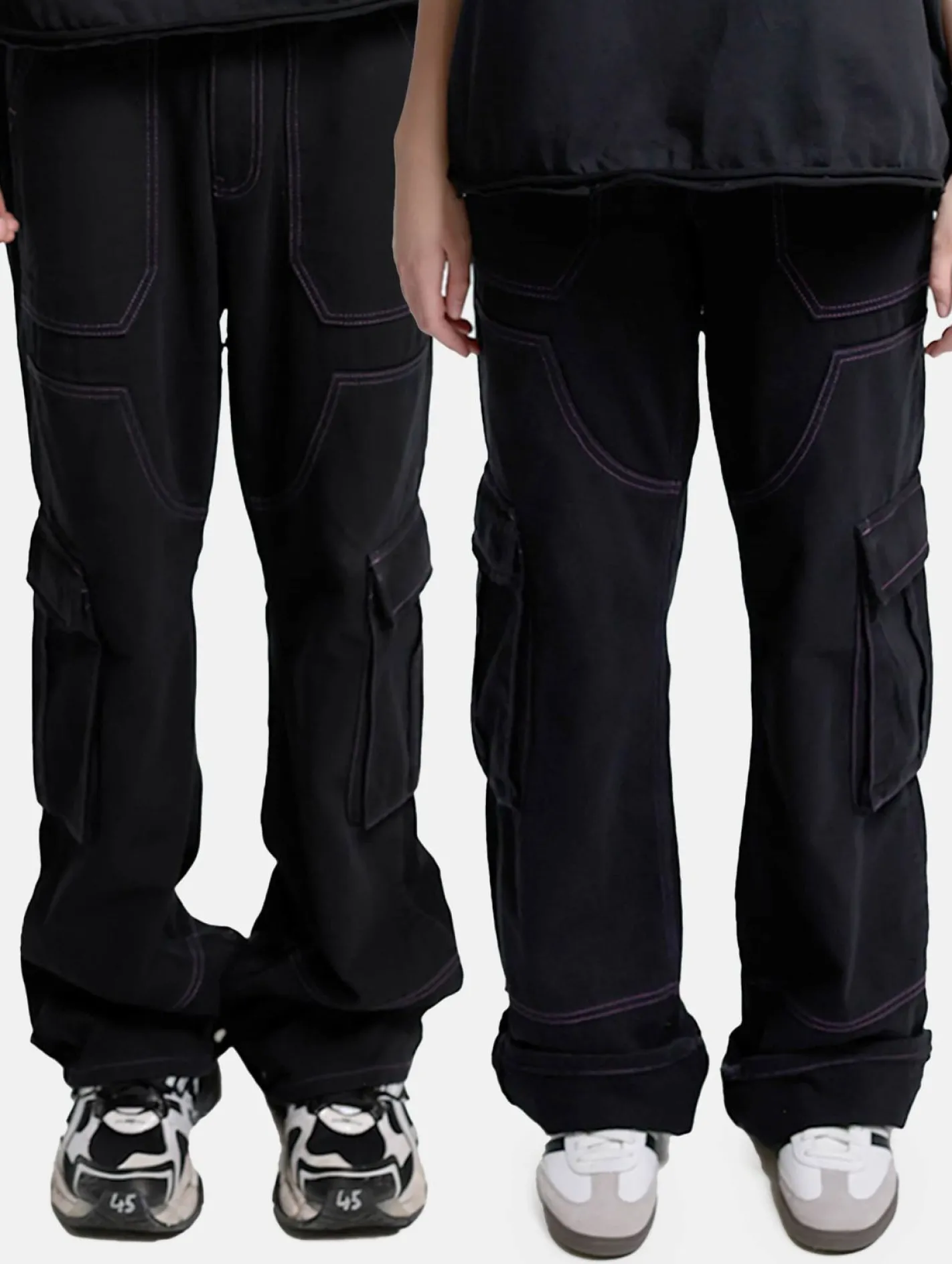 Hosen & Jeans|Jeans & Hosen*DWD! Studioz DWD Studioz Unisex Sao Paulo Cargo-Hosen für Damen oder Herren Denim-Hose mit großen Beintaschen Schwarz