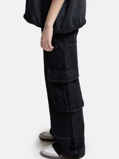 Hosen & Jeans|Jeans & Hosen*DWD! Studioz DWD Studioz Unisex Sao Paulo Cargo-Hosen für Damen oder Herren Denim-Hose mit großen Beintaschen Schwarz