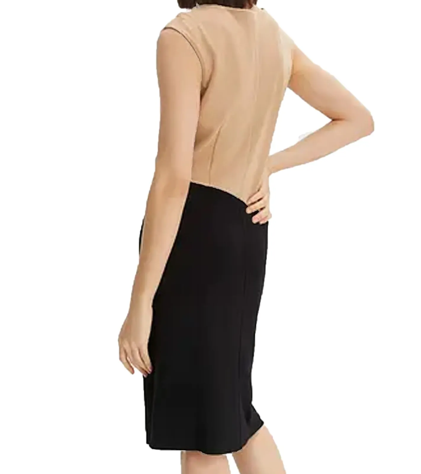 Kleider*O46bpx elegantes Damen Business-Kleid ärmelloses Etui-Kleid Jersey-Kleid 957594 Schwarz/Camel/Weiß