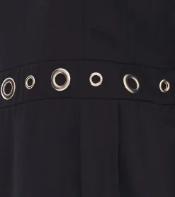 Kleider*O46bpx elegantes Damen Etui-Kleid Business-Kleid mit Ösenbesatz Sommer-Kleid Langarm-Kleid 951072 Schwarz