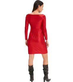 Kleider*O46bpx elegantes Damen Jersey-Kleid mit Metallic-Effekt Abend-Kleid mit langen Ärmeln 922945 Rot