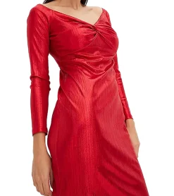 Kleider*O46bpx elegantes Damen Jersey-Kleid mit Metallic-Effekt Abend-Kleid mit langen Ärmeln 922945 Rot
