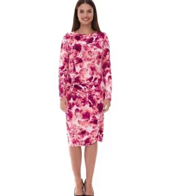 Kleider*O46bpx enganliegendes Damen Midi-Kleid Sommer-Kleid mit Blütendruck und seitlichen Raffungen 928586 Rosa