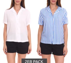 Poloshirts & Blusen*AjC 2er Pack Blusen luftige Damen Hemd-Blusen in zwei Farben mit Knopfleiste Blau/Weiß