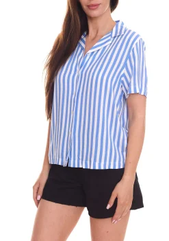 Poloshirts & Blusen*AjC 2er Pack Blusen luftige Damen Hemd-Blusen in zwei Farben mit Knopfleiste Blau/Weiß