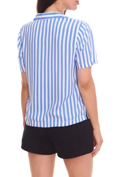 Poloshirts & Blusen*AjC 2er Pack Blusen luftige Damen Hemd-Blusen in zwei Farben mit Knopfleiste Blau/Weiß