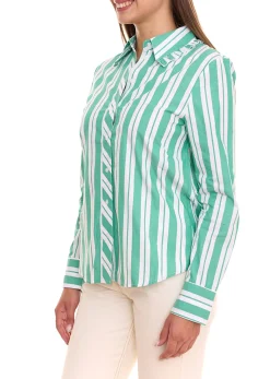 Poloshirts & Blusen*AjC 2er Pack Damen Bluse gestreiftes Langarm-Shirt Baumwolle mit kleinen Rüschen 36148235 Grün/Weiß