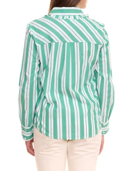 Poloshirts & Blusen*AjC 2er Pack Damen Bluse gestreiftes Langarm-Shirt Baumwolle mit kleinen Rüschen 36148235 Grün/Weiß