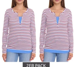 Tops & T-Shirts*AjC 2er Pack Damen Langarm-Shirt mit Spitze figurbetontes Baumwoll-Shirt 12726709 Weiß/Blau/Rot