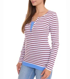 Tops & T-Shirts*AjC 2er Pack Damen Langarm-Shirt mit Spitze figurbetontes Baumwoll-Shirt 12726709 Weiß/Blau/Rot