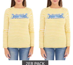 Sweater & Pullover*AjC 2er Pack Damen Shirt gestreiftes Langarm-Shirt Baumwolle mit Sunrise-Front-Print Sparpack 67426709 Gelb/Weiß/Blau