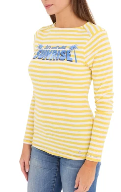 Sweater & Pullover*AjC 2er Pack Damen Shirt gestreiftes Langarm-Shirt Baumwolle mit Sunrise-Front-Print Sparpack 67426709 Gelb/Weiß/Blau