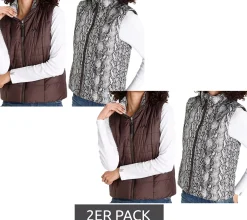 Mäntel & Jacken*ALPENBLITZ 2er Pack Damen Wende-Weste unifarbene und Allover-Print Stepp-Weste 48569704 Braun/Schwarz/Weiß