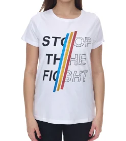 Tops & T-Shirts*Aniston 2er Pack CASUAL Kurzarm-Shirt Damen Baumwoll-T-Shirt mit STOP THE FIGHT Schriftzug 2281 4642 Weiß