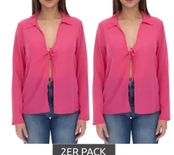 Poloshirts & Blusen*Aniston 2er Pack SELECTED Damen Langarm-Bluse mit Bindeband Crinkle-Optik 63149957 Pink