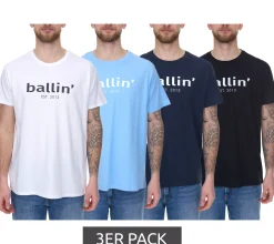 T-Shirts & Tank Tops*Ballin Est. 2013 3er Pack Herren nachhaltiges Baumwoll-Shirt mit Logo-Print auf der Front Kurzarm-Shirt SH-REG-H050 Weiß, Navy, Hellblau oder Schwarz