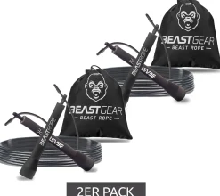 Sportausrüstung|Freizeitsport*BEASTGEAR 2er Pack Springseil 2,8m Speed-Fitness-Springseil aus Stahl leicht und verstellbar Trainingsgerät Boxen MMA HIIT-Workout Schwarz