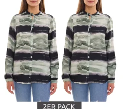 Poloshirts & Blusen*bruno banani 2er Pack Damen Langarm-Bluse im Batik-Look Sommershirt 31663237 Grün/Schwarz