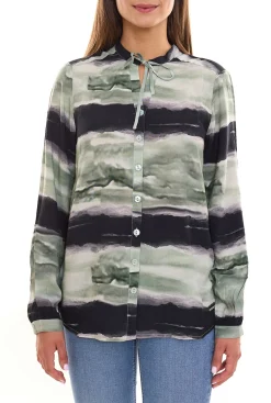 Poloshirts & Blusen*bruno banani 2er Pack Damen Langarm-Bluse im Batik-Look Sommershirt 31663237 Grün/Schwarz