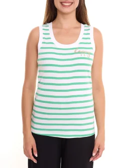 Tops & T-Shirts*DELMAO 2er Pack DELAMO Striped Tanktop enganliegendes Damen Baumwoll-Shirt mit Stickerei im Sparpack 24025421 Grün/Weiß