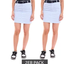 Röcke*DELMAO 2er Pack Damen knielanger Rock im Streifen-Look Sommer-Rock mit Gürtel 98653165 Blau/Weiß