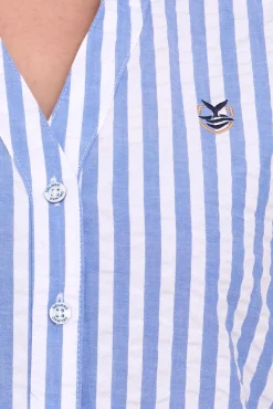 Poloshirts & Blusen*DELMAO 3er Pack Damen Sommer-Bluse gestreift Kurzarm-Bluse Sommer-Shirt 64287360 Blau/Weiß