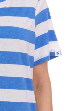 Tops & T-Shirts*DELMAO 3er Pack Damen T-Shirt gestreiftes Rundhals-Shirt 63058126 Blau/Weiß