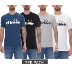 T-Shirts & Tank Tops*ellesse 3er Pack Fuenti T-Shirt Herren Baumwoll-Shirt mit Logo-Print Sport-Shirt SHP16469 in Schwarz, Weiß, Blau oder Grau