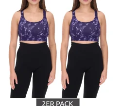Unterwäsche|Sportoberbekleidung*FAYN SPORTS 2er Pack Damen Sport-BH marmoriertes Sport-Oberteil mit Baumwollanteil Sport-Bekleidung Trainings-BH Yoga-BH 34171929 Lila/Grau