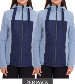 Mäntel & Jacken*KangaROOS 2er Pack Damen Fleece-Jacke Steppjacke mit Kapuze im Sparpack Übergangs-Jacke 19061321 Blau