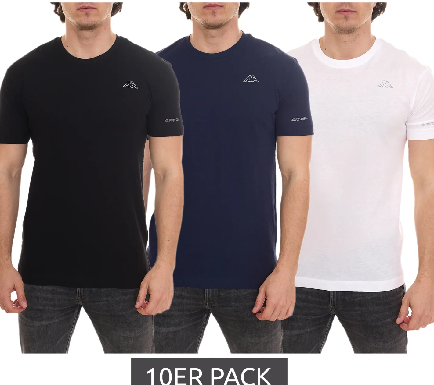 T-Shirts & Tank Tops*Kappa 10er Pack Herren Baumwoll-Shirt Rundhals-Shirt mit kleinem Logo-Patch Kurzarm-Shirt T-Shirt Sparpack 711169 , Blau oder Schwarz Weiß