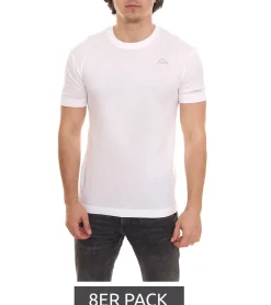T-Shirts & Tank Tops*Kappa 8er Pack Herren Baumwoll-Shirt Rundhals-Shirt mit kleinem Logo-Patch Sparpack Kurzarm-Shirt 711169 A1C Weiß