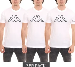 T-Shirts & Tank Tops*Kappa 3er Pack Herren Baumwoll-Shirt Rundhals-Shirt mit großem Logo-Patch Kurzarm-Shirt 11-4001 A8A Weiß