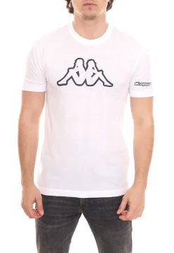 T-Shirts & Tank Tops*Kappa 3er Pack Herren Baumwoll-Shirt Rundhals-Shirt mit großem Logo-Patch Kurzarm-Shirt 11-4001 A8A Weiß