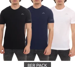 T-Shirts & Tank Tops*Kappa 8er Pack Herren Baumwoll-Shirt Rundhals-Shirt mit kleinem Logo-Patch Kurzarm-Shirt T-Shirt Sparpack 711169 , Blau oder Schwarz Weiß