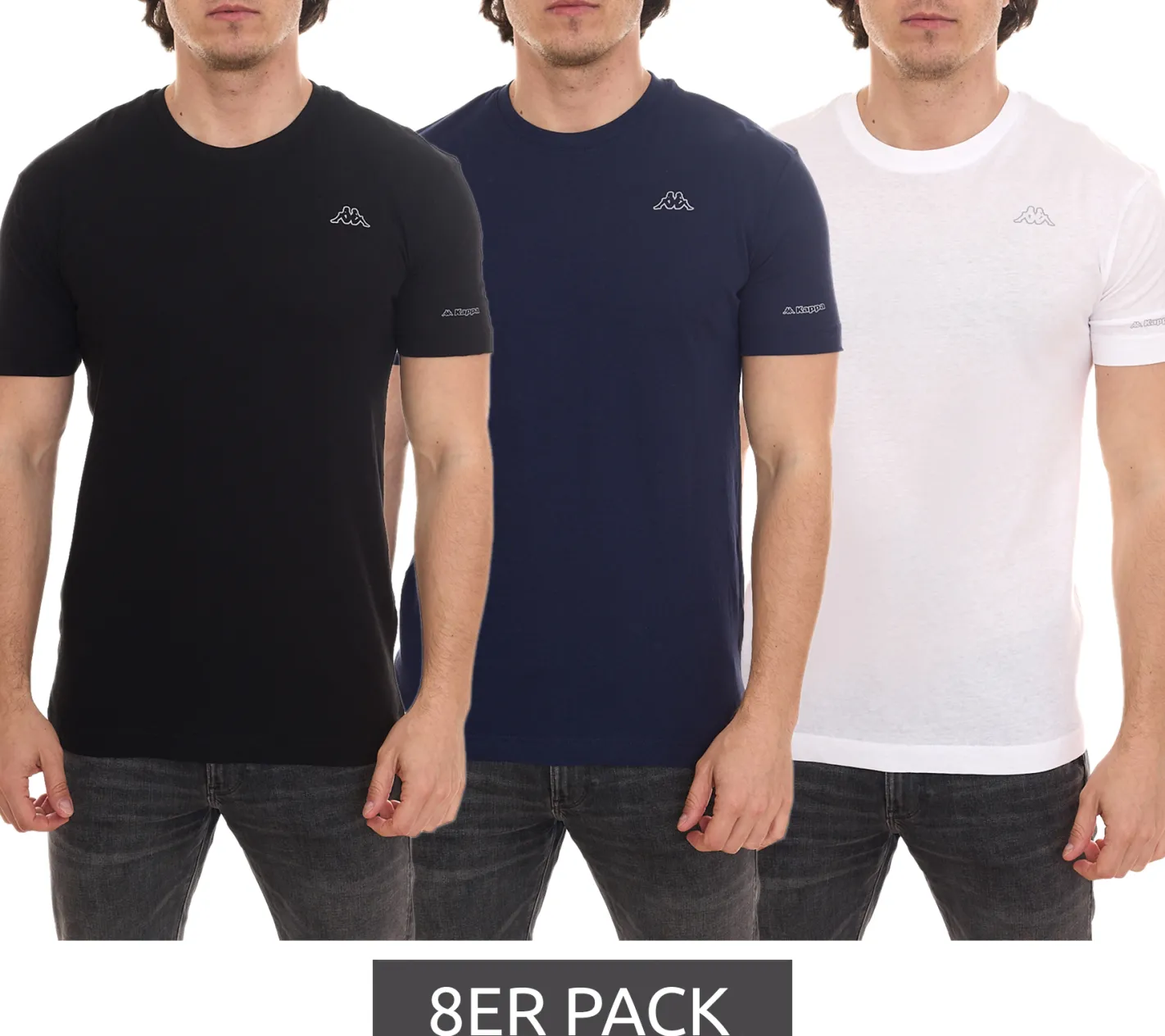 T-Shirts & Tank Tops*Kappa 8er Pack Herren Baumwoll-Shirt Rundhals-Shirt mit kleinem Logo-Patch Kurzarm-Shirt T-Shirt Sparpack 711169 , Blau oder Schwarz Weiß
