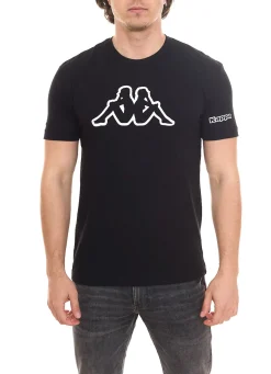 T-Shirts & Tank Tops*Kappa 3er Pack Herren Baumwoll-Shirt Rundhals-Shirt mit großem Logo-Patch Kurzarm-Shirt Blau, Schwarz oder Weiß