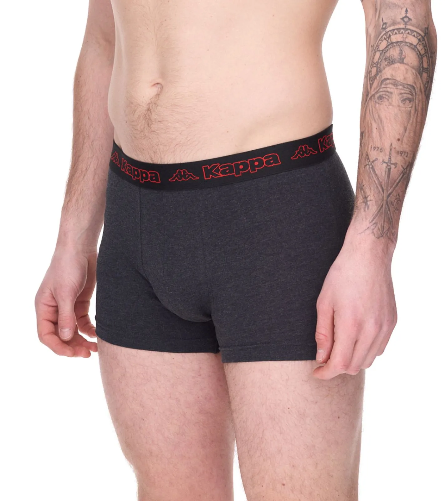Unterwäsche|Boxershorts*Kappa 2er Pack Herren Boxershorts mit Marken Schriftzug und Logo Unterhose 351K1JW ADK Dunkelgrau/Hellgrau/Rot