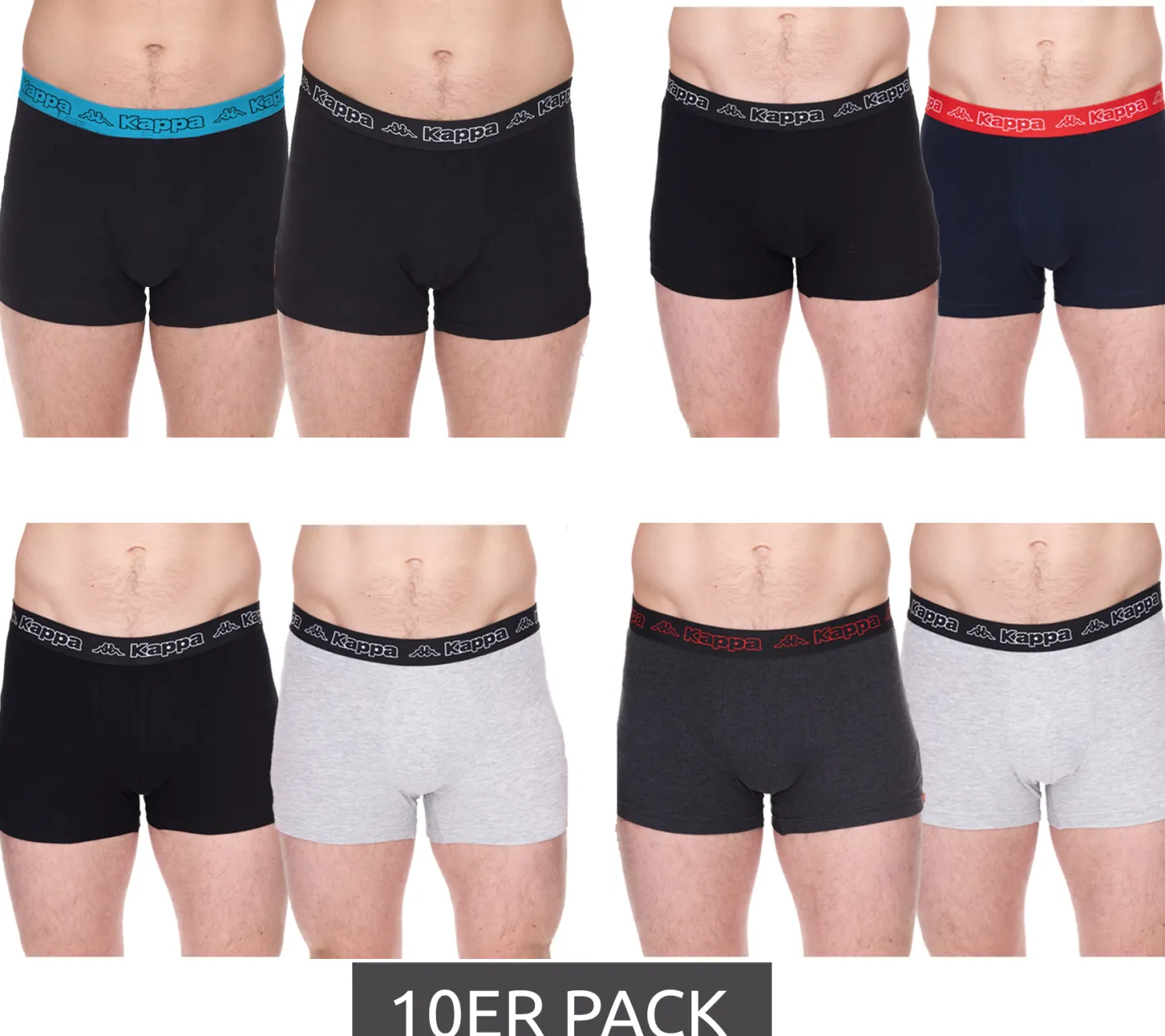 Unterwäsche|Boxershorts*Kappa 10er Pack Herren Boxershorts mit Marken Schriftzug und Logo Unterhose in verschiedenen Farben wie Schwarz, Grau, Anthrazit und Blau