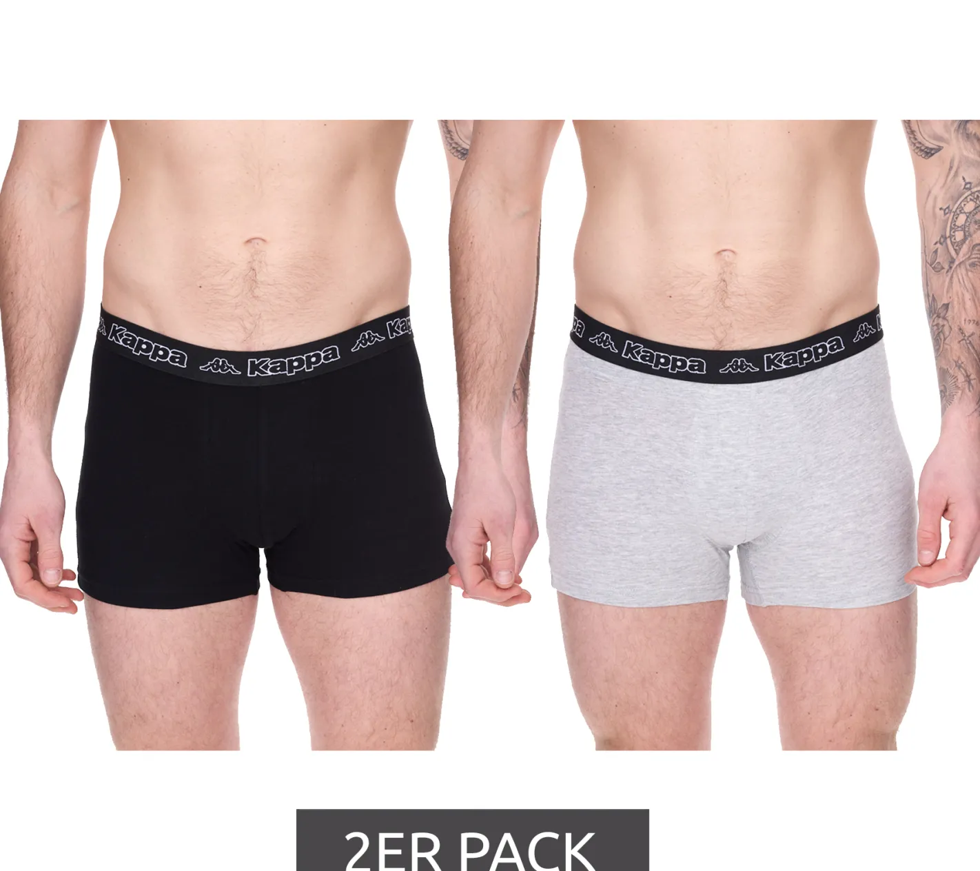 Unterwäsche|Boxershorts*Kappa 2er Pack Herren Boxershorts mit Marken Schriftzug und Logo Unterhose 351K1JW A80 Schwarz/Hellgrau
