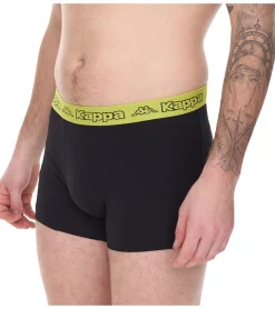 Unterwäsche|Boxershorts*Kappa 2er Pack Herren Boxershorts mit Marken Schriftzug und Logo Unterhose 351K1JW Schwarz/Lime oder Schwarz/Violett