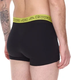 Unterwäsche|Boxershorts*Kappa 2er Pack Herren Boxershorts mit Marken Schriftzug und Logo Unterhose 351K1JW ADO Schwarz/Lime