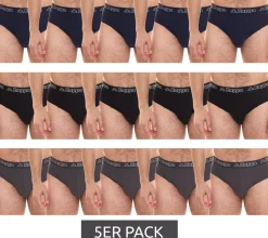 Unterwäsche|Boxershorts*Kappa 5er Pack Herren Slip mit Baumwoll-Stretch Unterwäsche mit Logobund Unterhose 711167 Schwarz, Blau oder Grau