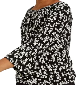 T-Shirts & Tank Tops*KIDSWORLD 2er Pack Mädchen Sommer-Shirt mit Trompetenärmeln und Allover Blumen-Print Sparpack Rundhals-Shirt 94928611 Schwarz