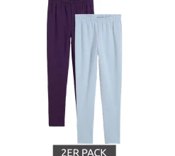 Sportunterbekleidung|Jogginghosen & Fitnessmode*O46bpx 2er Pack Kinder Funktionsleggings mit weichem Plüschfutter Baumwoll-Hosen Alltags-Leggings 923562 Lila/Blau