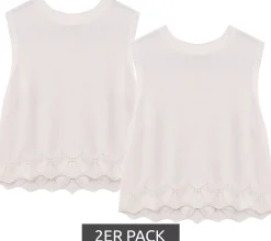 T-Shirts & Tank Tops*O46bpx 2er Pack Kinder schlichtes Mädchen Sommer-Top Baumwoll-Shirt Strick-Top Rundhals-Shirt 915913 Weiß