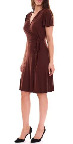 Kleider*Laura Scott 2er Pack Damen Wickel-Kleid schicke Mini-Kleid mit Allover Zacken-Muster 61595346 Braun/Bunt